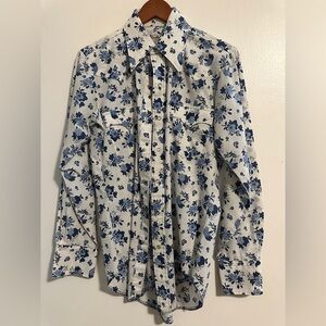 Western Floral Blue and White Women's Blouse